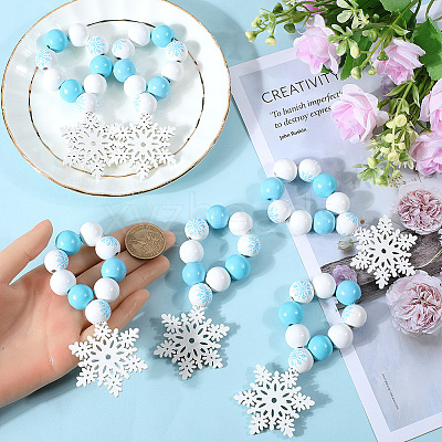 Christmas Snowflake Wood Beaded Napkin Rings AJEW-SC00037-1
