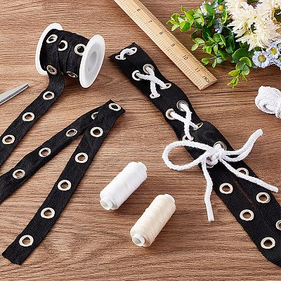 5 Yards Cotton Ribbons with Platinum Tone Iron Eyelet Rings OCOR-OC0001-35B-1