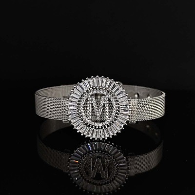 Brass Micro Pave Clear Cubic Zirconia Bangles for Women FS-WGA7409-50-1