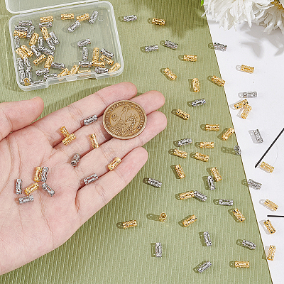 100Pcs 2 Colors Stainless Steel Hollow Tube Beads STAS-UN0059-70-1
