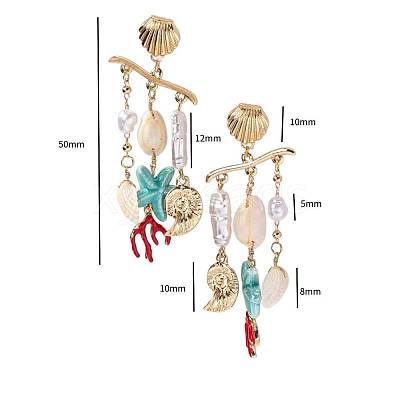 Ocean Theme 304 Stainless Steel Porcelain Shell Shape Dangle Stud Earrings FS-WGD34F1-02-1