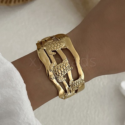 Ocean Theme 304 Stainless Steel Cuff Bangles for Women BJEW-Z171-01G-03-1