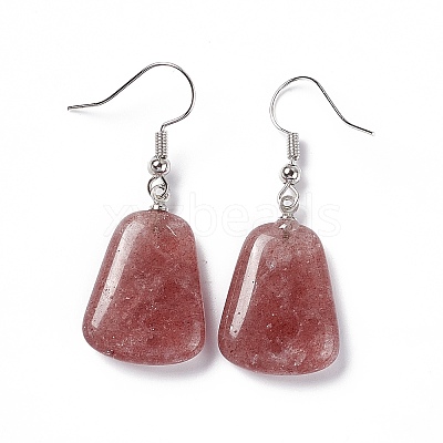 Natural Strawberry Quartz  Trapezoid Dangle Earrings EJEW-D188-02P-10-1