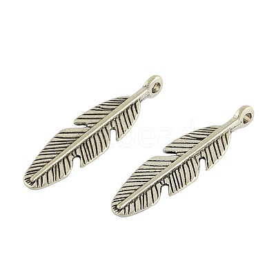 Tibetan Style Alloy Feather Pendants TIBEP-1360-AS-FF-1