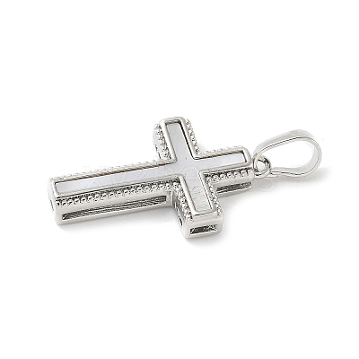 Brass Pave Natural White Shell Pendants KK-S522-01A-P-1