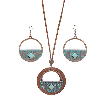 Bohemian Alloy & Wood Pendant Necklaces & Dangle Earrings Sets WG8FC17-01-1
