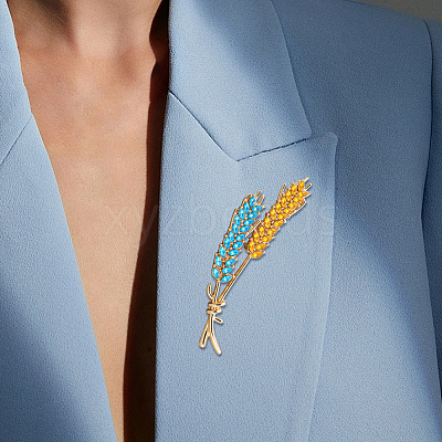 4Pcs 2 Colors Wheat Alloy Rhinestone Brooches for Backpack Clothes JEWB-HY0001-48-1