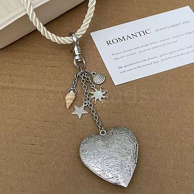 Alloy Floral Heart Locket Pendant Twisted Polyester Cord Necklaces for Women WGF1E9C-01-1