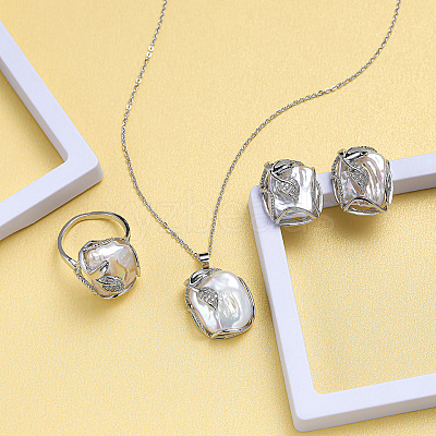 Natural Freshwater Pearl Pendant Necklaces & Stud Dangle Earrings & Rings Sets FS-WG70A16-03-1
