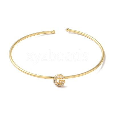 Rack Plating Brass Micro Pave Clear Cubic Zirconia Letter Open Cuff Bangles BJEW-A018-01G-G-1
