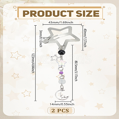2Pcs Star Alloy & Acrylic & Iron Snap Hair Clips PHAR-LP0001-03-1