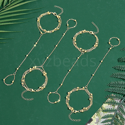 4Pcs Brass Satellite Chains Finger Ring Bracelets BJEW-HY0001-05G-1