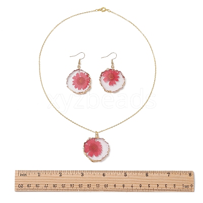Inner Dried Flower Resin Dangle Earring & Pendant Necklaces Sets SJEW-FS00005-1