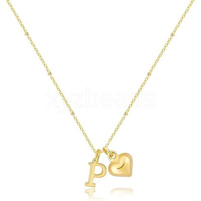 Brass Initial and Heart Pendant Necklaces for Women FS-WG01F32-16-1