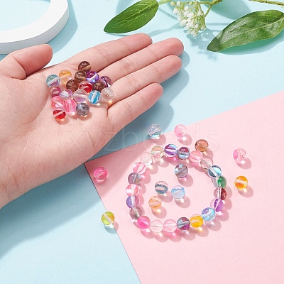 50Pcs 10 Colors Synthetic Moonstone Beads Strands G-YW0001-08-1