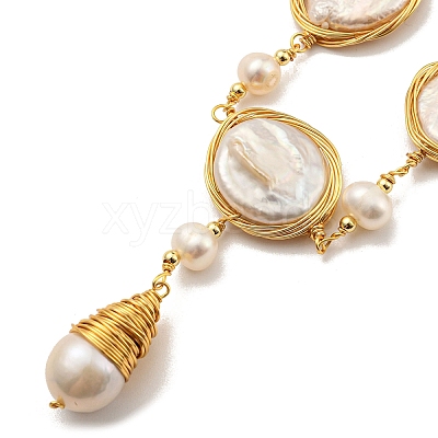 Natural Pearl Oval Link Necklaces NJEW-M214-01G-1