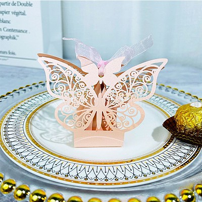 European Style Hollow Butterfly Wedding Dress Paper Candy Gift Packaging Boxes PW-WG3C104-05-1