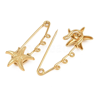 Starfish 304 Stainless Steel Safety Pins Brooch Findings SA-CBA098D-16C-G03-1