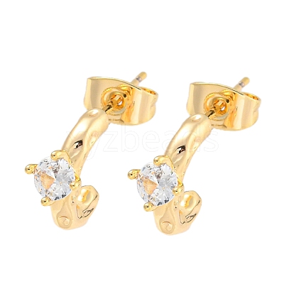 Brass Micro Pave Clear Cubic Zirconia Stud Earrings EJEW-U009-02G-1