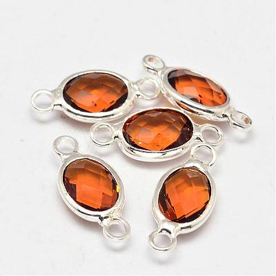 Oval Faceted Silver Color Plated Brass Glass Links connectors GLAA-O014-S-1