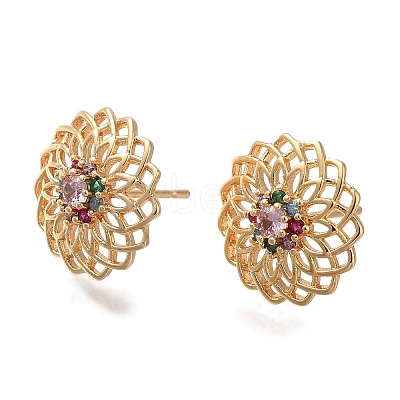 Brass Micro Pave Cubic Zirconia Stud Earrings for Women EJEW-U026-01G-1