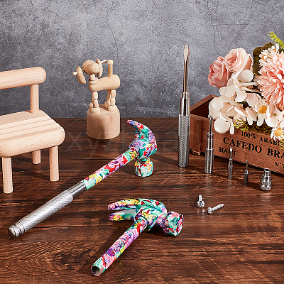 Flower Print Brass & Iron Hammer Set TOOL-WH0030-07P-1