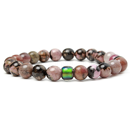 Natural Rhodonite Round Beaded Stretch Bracelets ZO4749-6-1