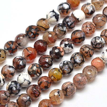 Dyed Natural Agate Faceted Round Beads Strands G-E268-33-1