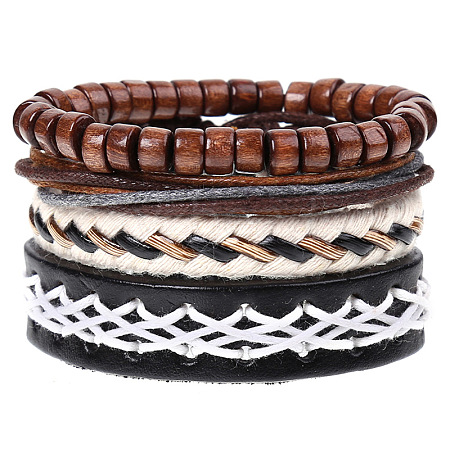 4Pcs Retro Cattlehide Leather Cord Multi-strand Bracelets for Men WGE7990-17-1