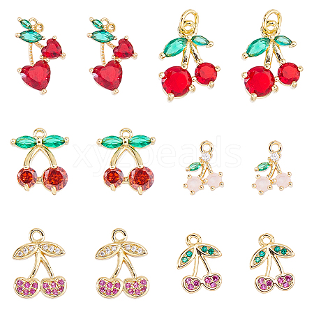 12Pcs 6 Styles Brass Micro Pave Gold Cubic Zirconia Charms ZIRC-HS0001-25B-NF-1