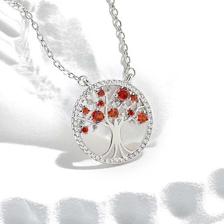 Brass Cubic Zirconia Tree of Life Pendant Cable Chain Necklaces for Women PW-WG4EE67-03-1