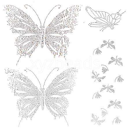 DELORIGIN 4Pcs 4 Styles Butterfly Glass Hotfix Rhinestone DIY-DR0001-48-1