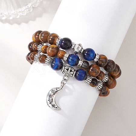 Adjustable Natural Tiger Eye Stretch Stackable Bracelets BJEW-JB13030-1