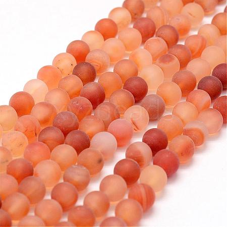 Frosted Natural Red Agate Beads Strands G-F372-8mm-1