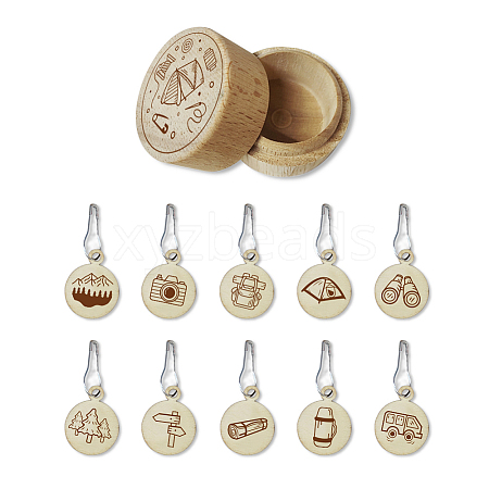 20Pcs 10 Style Round Wood Locking Stitch Markers TOOL-WH0057-003-1