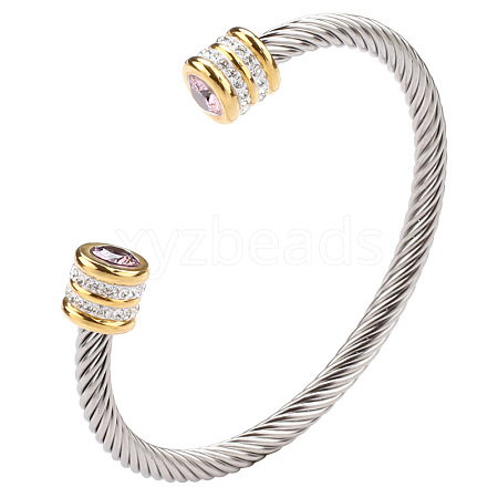 October Twisted Stainless Steel Rhinestone Open Cuff Bangles VG2033-10-1