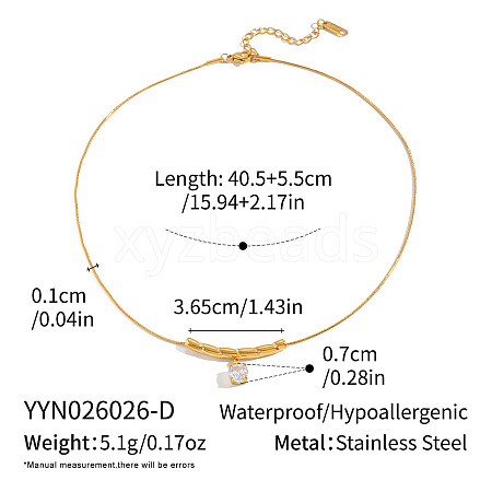 304 Stainless Steel Pave Clear Cubic Zirconia Pendant Necklaces for Women UD0766-3-1