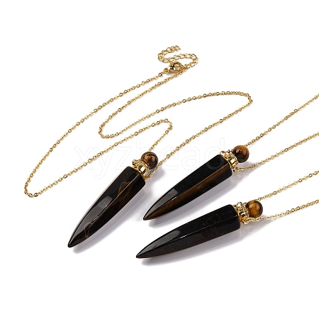 Natural Obsidian Bullet Shaped Perfume Bottle Pendant Necklaces G-B089-02G-05-1