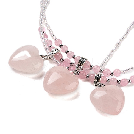 Natural Rose Quartz Heart Pendant Necklaces NJEW-G143-02H-1