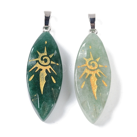 Natural Green Aventurine Gold Sun Pattern Pendants G-L524-14P-01-1