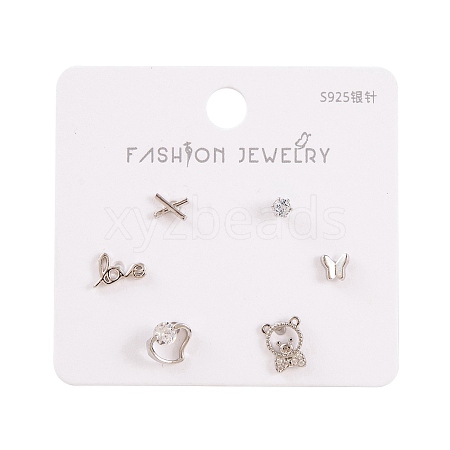 6 Pcs Brass Mirco Pave Clear Cubic Zirconia Ear Studs EJEW-S218-01P-07-1