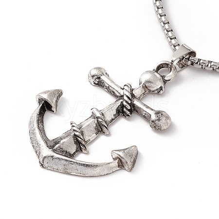 Zinc Alloy Anchor Pendant Necklace with 304 Stainless Steel Chains NJEW-C007-12AS-1
