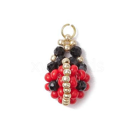 Glass Seed Beads Ladybird Pendants PALLOY-MZ00453-1