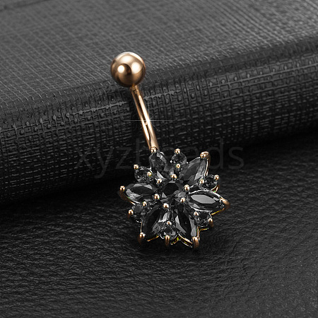 Brass Cubic Zirconia Flower Belly Rings WG7802B-01-1