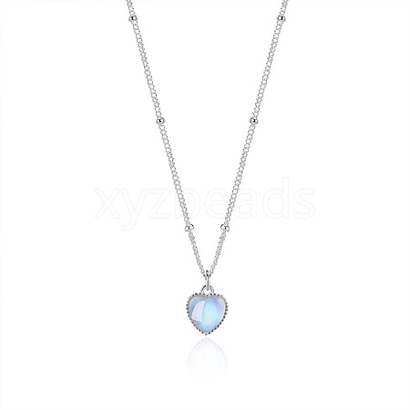 Heart 925 Sterling Silver  Moonstone Pendant Necklaces LA4251-1