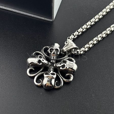 Retro Street Stainless Steel Dance Skull Pendant Necklaces for Men OV0403-1