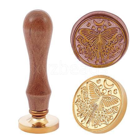 Brass Wax Seal Stamp with Handle AJEW-WH0184-0485-1