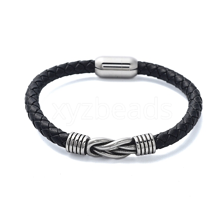 Men's Braided Black PU Leather Cord Bracelets BJEW-K243-60AS-1