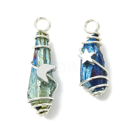 2Pcs Electroplated Natural Quartz Crystal Dyed Copper Wire Wrapped Pendants PALLOY-JF03169-02-1