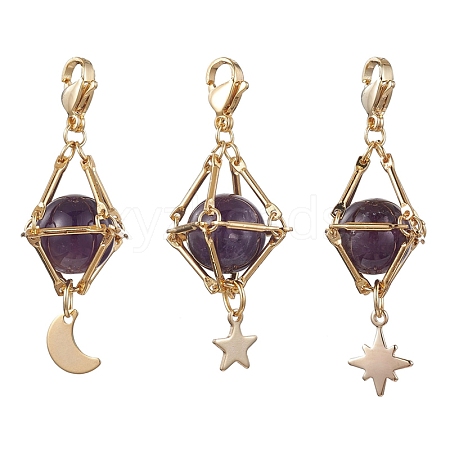 Natural Amethyst Brass Pendant Decorations HJEW-JM01817-03-1